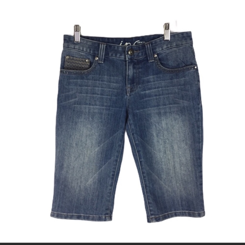 Inc denim shorts with jewel embellishments
